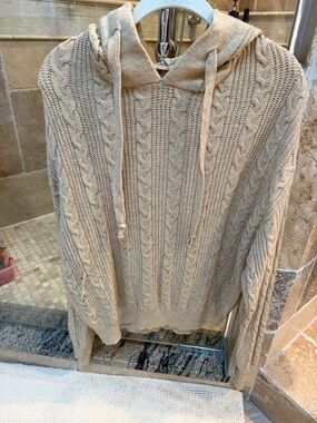 Women's Cable-Knit Hooded Sweater in Beige